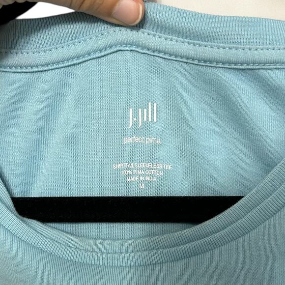 J. Jill Perfect Pima Shirttail Sleeveless Tee Women's Sz M Light Blue Timeless - Picture 3 of 5